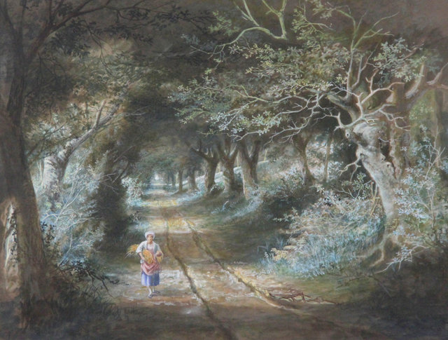 C J KeatsFIGURE ON A WOODLAND PATHwatercolour