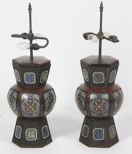 A pair of Chinese cloisonn? hexagonal