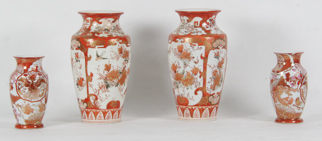 A pair of Japanese vases of orange glaze