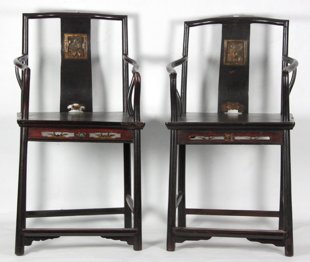 A pair of Oriental fruitwood chairs 163484