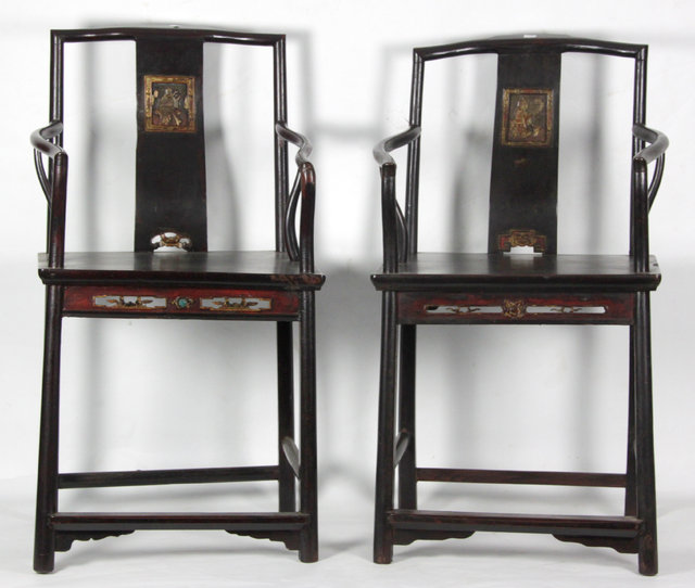 A pair of Oriental fruitwood chairs