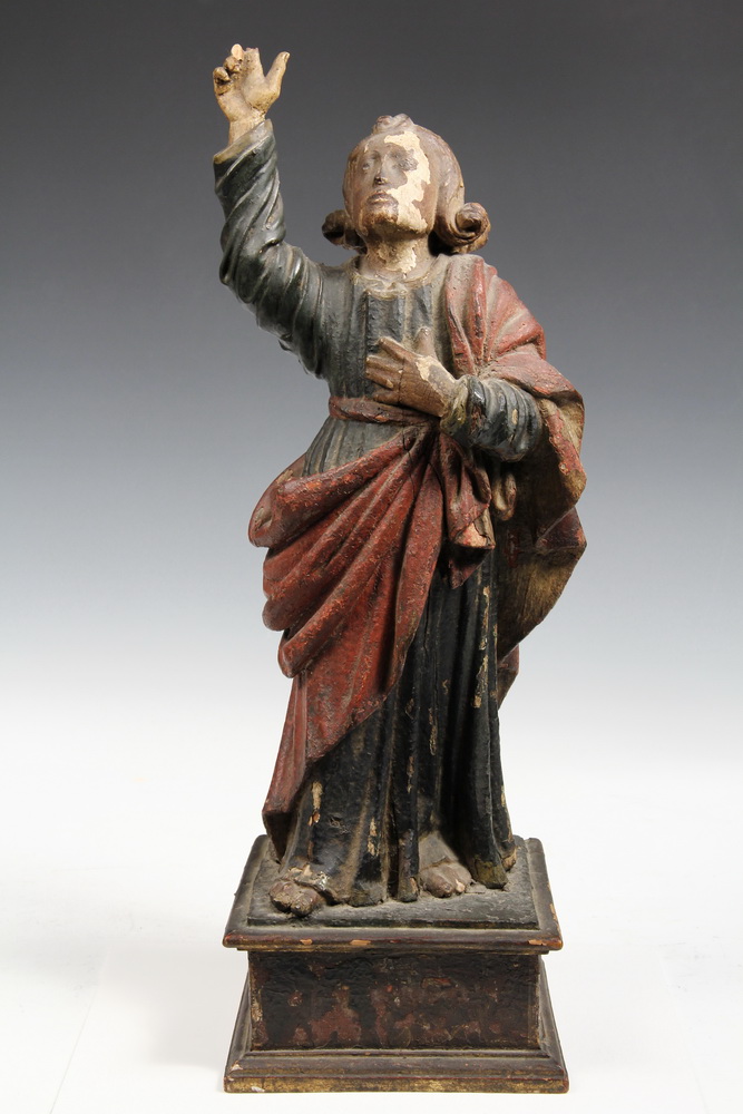 POLYCHROME WOOD CARVING- of a saint
