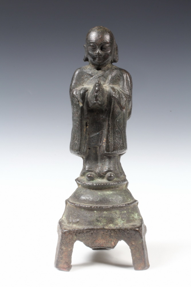 EARLY BRONZE STANDING BUDDHA FIGURE Hollow 1636af