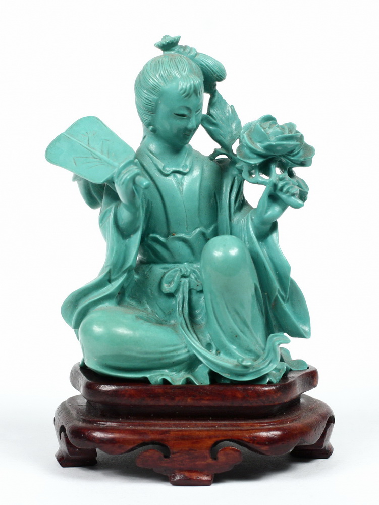 TURQUOISE CARVED COURT LADY 20th 1636c9