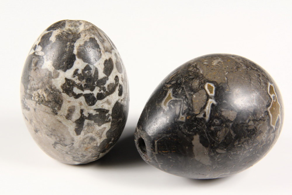 PAIR OF CHINESE PUDDINGSTONE WHISTLES-TANG