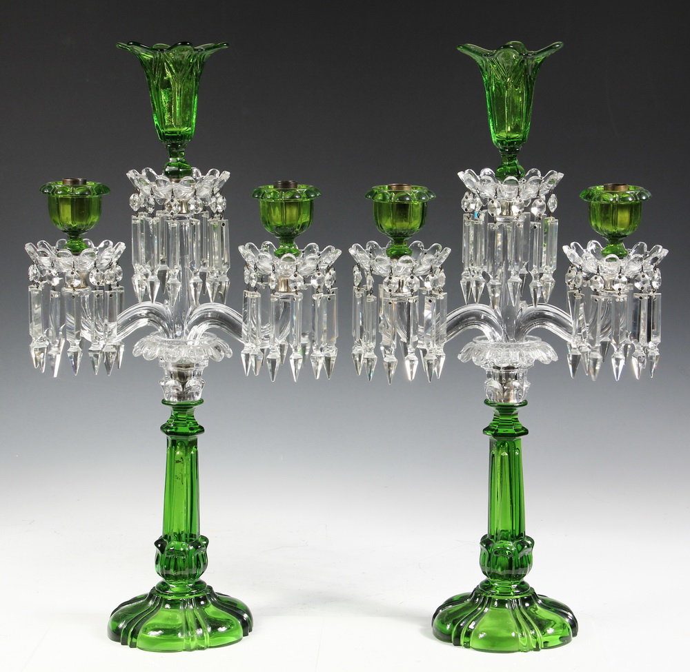 PAIR GLASS CANDELABRUM - Pair of