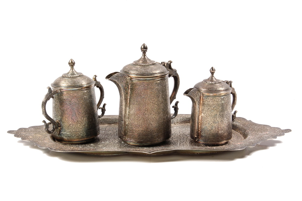  4 PC PERSIAN SILVER COFFEE SERVICE 16379f