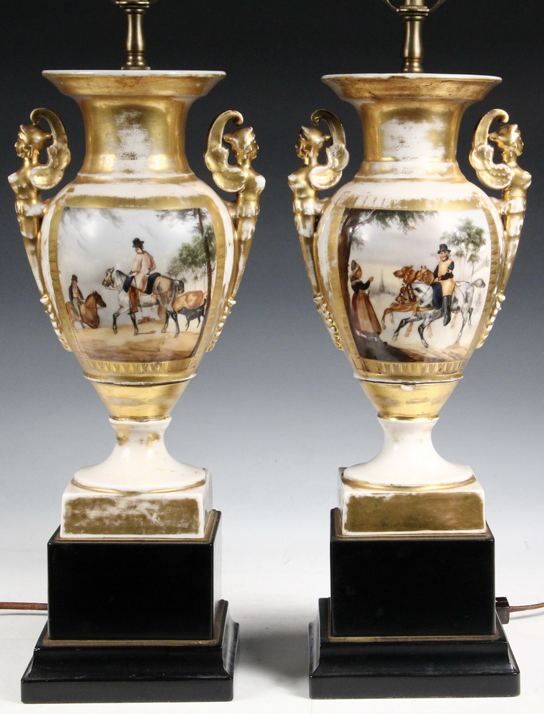 PAIR PORCELAIN URNS AS ELECTRIC LAMPS