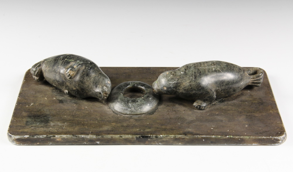 INUIT STONE SCULPTURE- of two seals