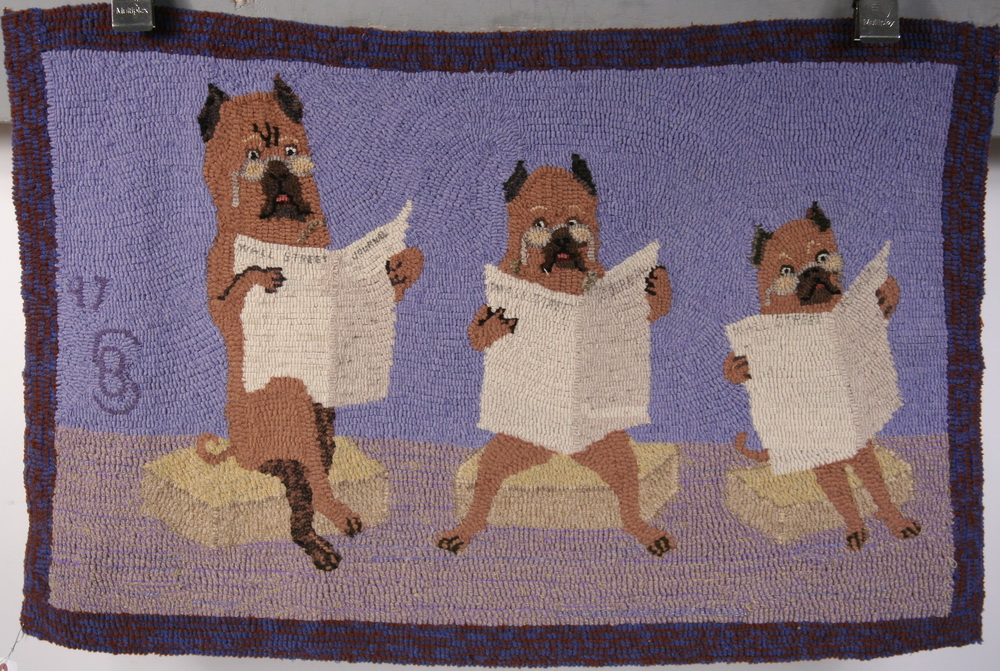 FIGURAL HOOKED RUG - Three Dogs