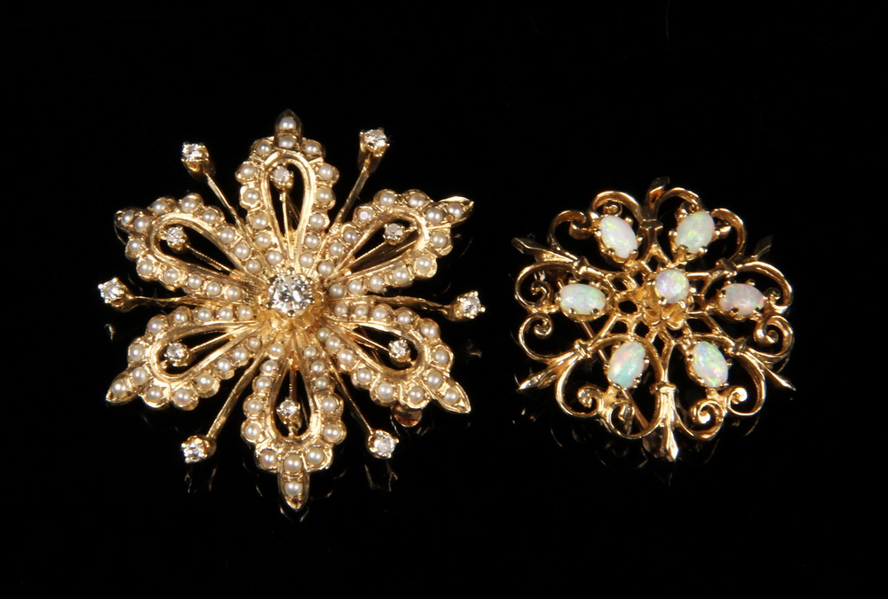 BROOCHES Two Vintage 14K Yellow 16381d