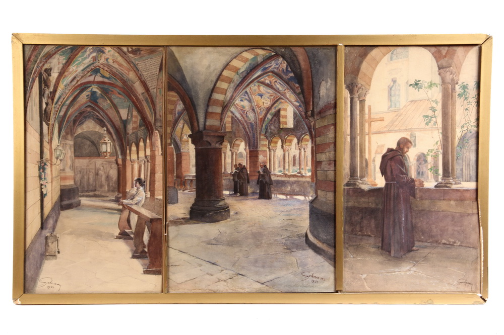 WATERCOLOR TRIPTYCH - Views of Monks