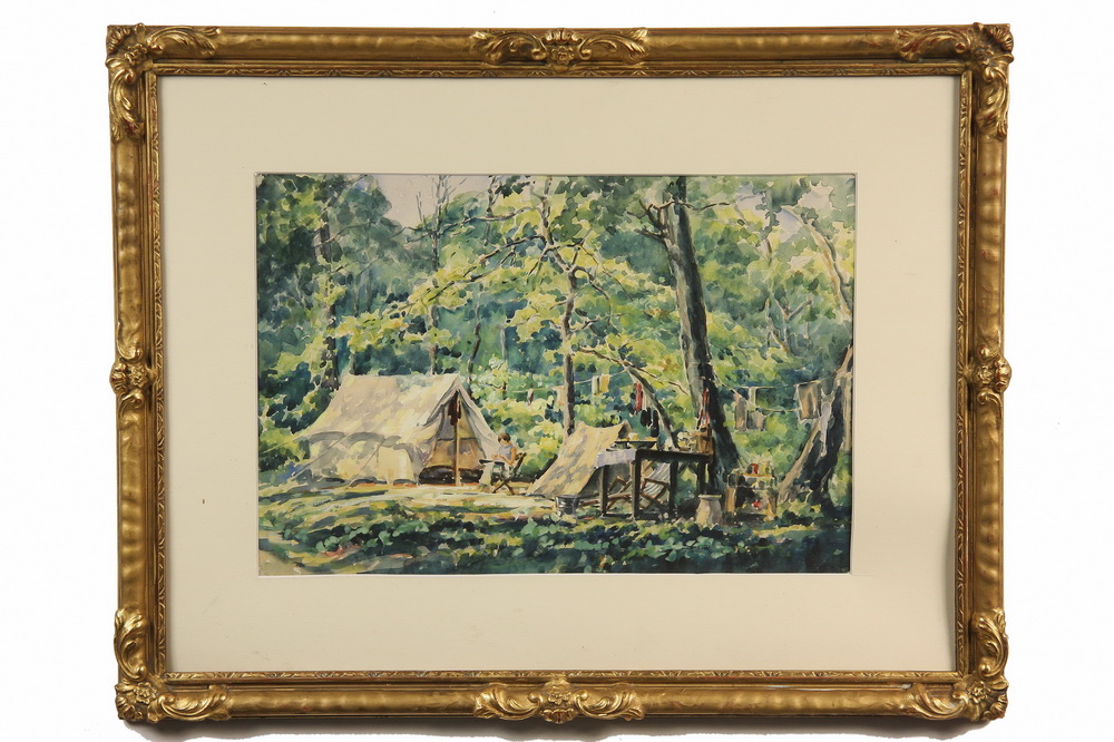 WATERCOLOR Maine Camping Scene 163894