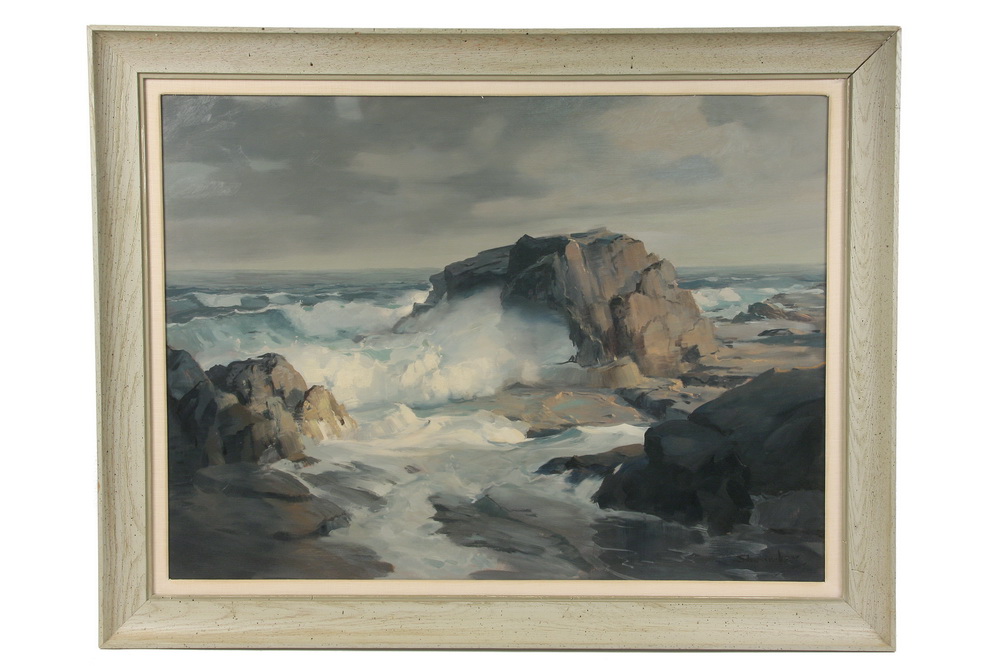 OIL ON MASO Crashing Waves Maine 1638a5