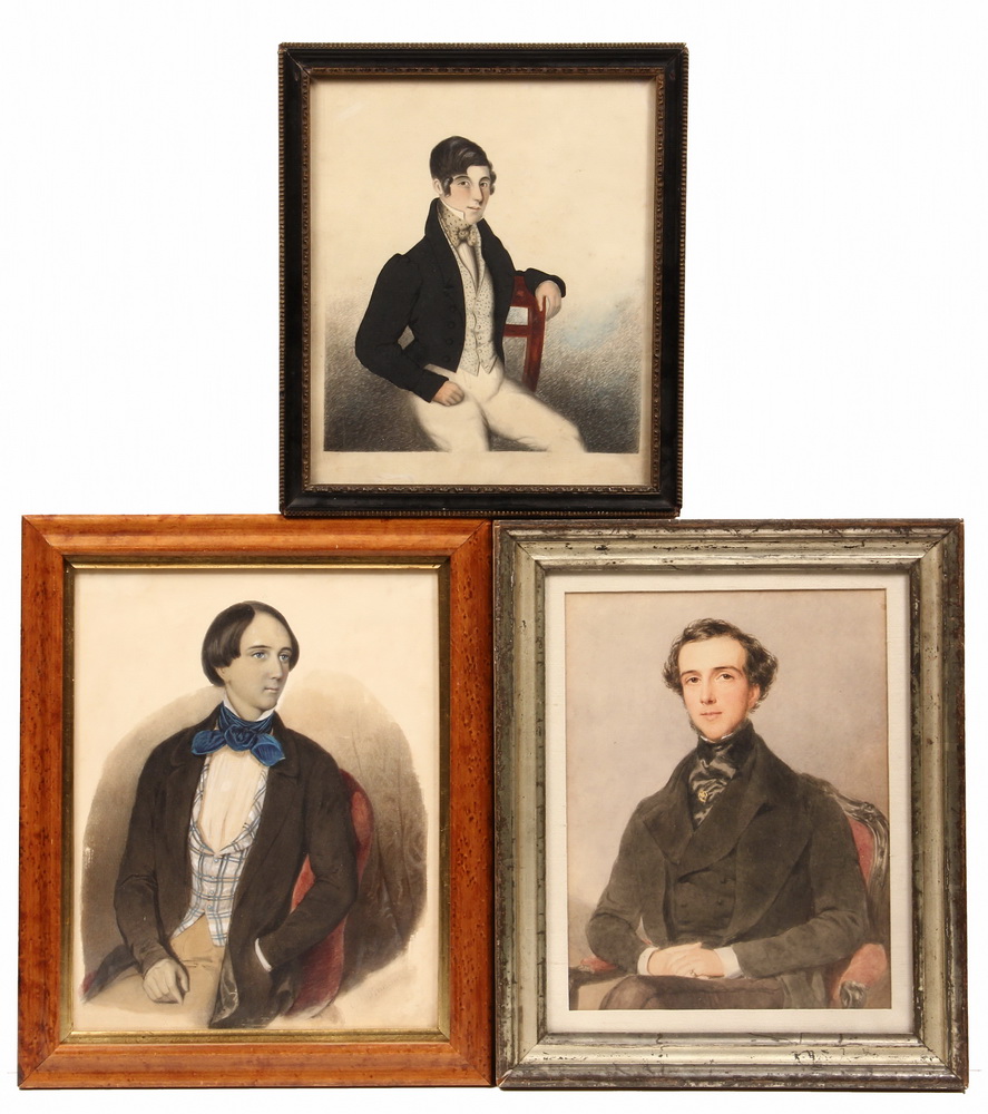  3 WATERCOLOR PORTRAITS Three 1638c2