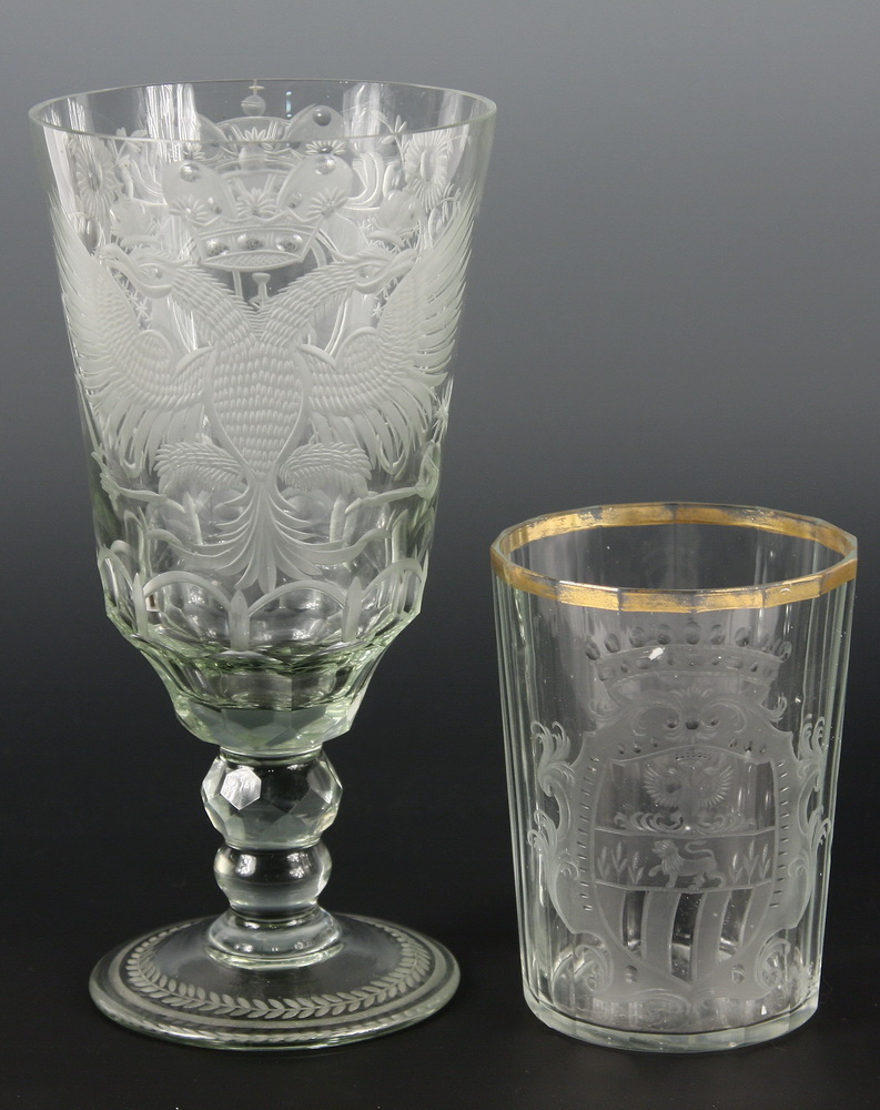 (2 PCS) RUSSIAN ETCHED CRYSTAL