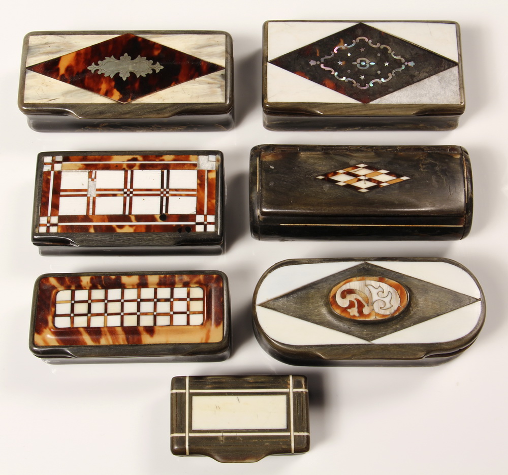  7 HORN SNUFF BOXES Seven 18th 19th 163fdb