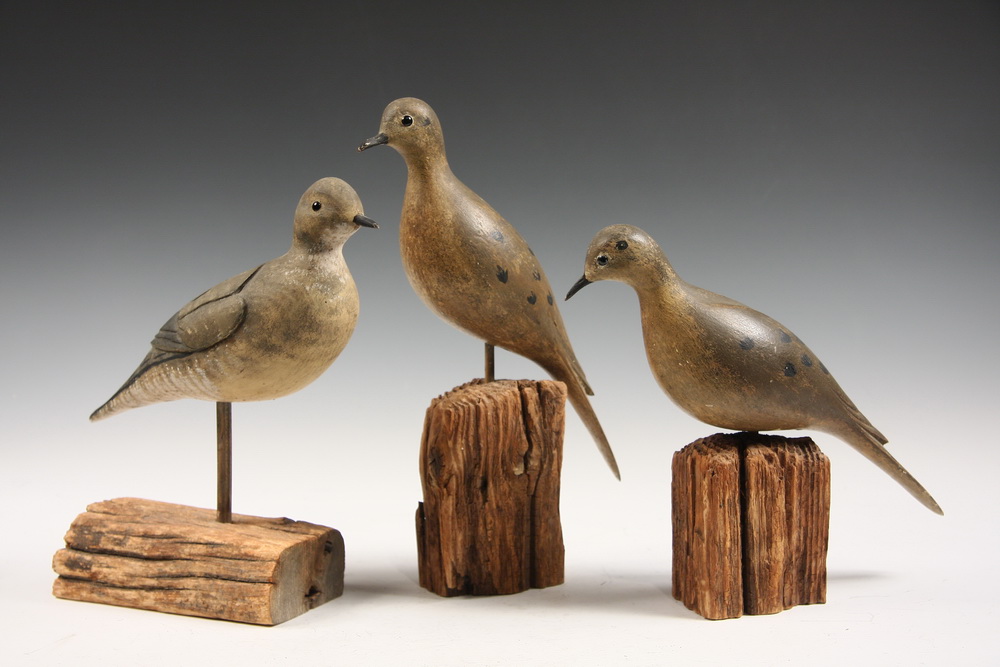 (3) SIGNED CARVED PIGEON DECOYS