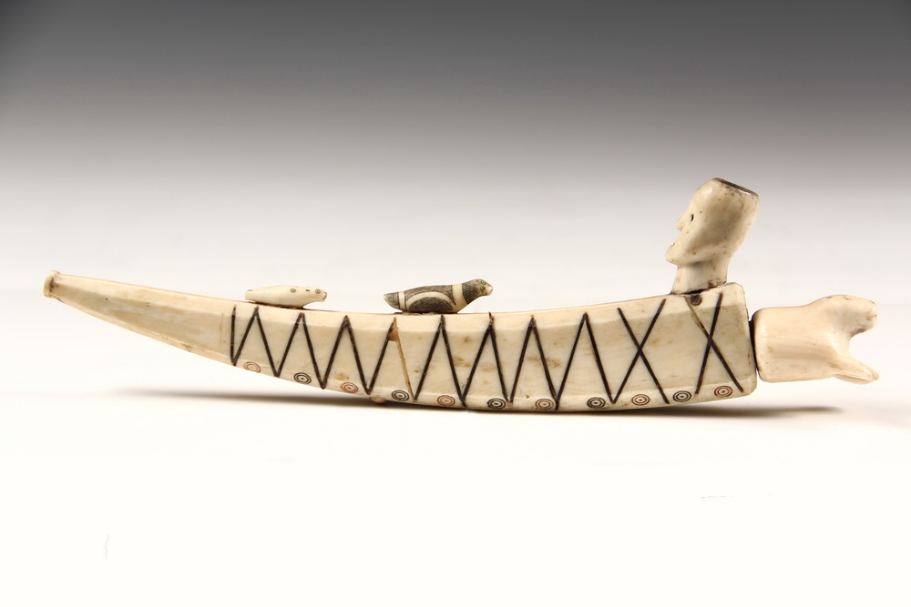 INUIT IVORY PIPE - 19th c Eskimo