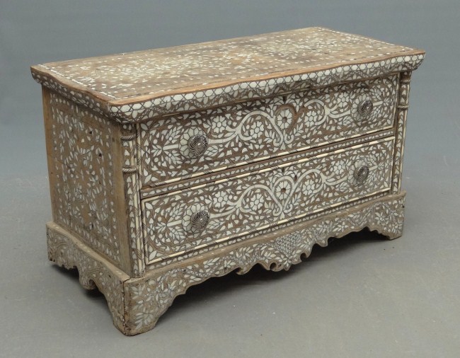 Early Anglo Indian two drawer bone inlaid