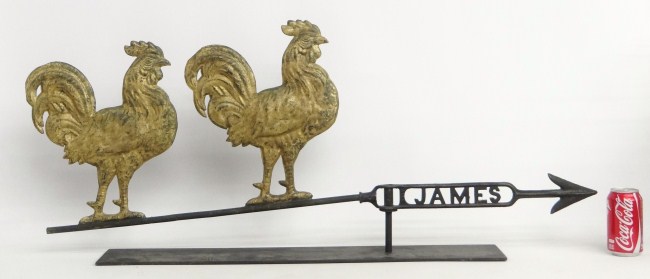 Double rooster weathervane arrow marked