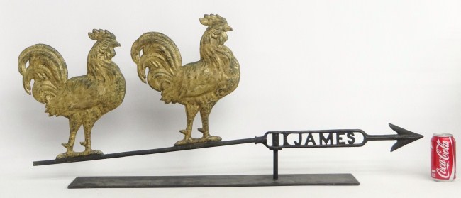 Double rooster weathervane arrow