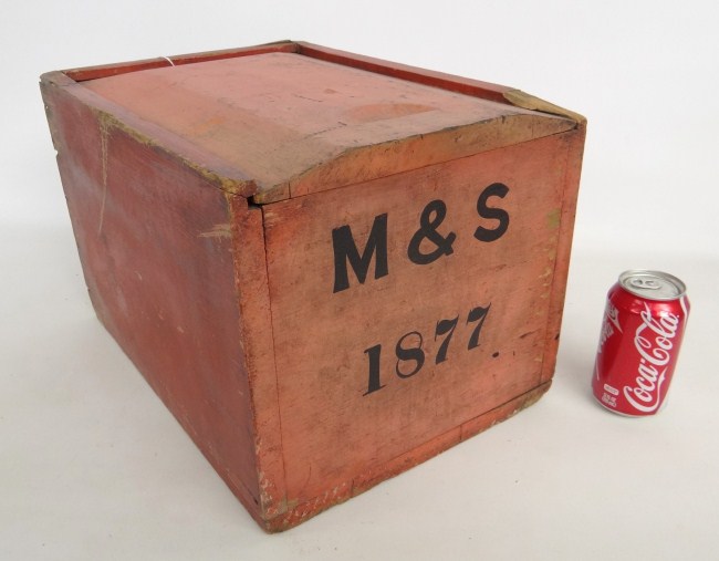 19th c. painted slide lid box ''M