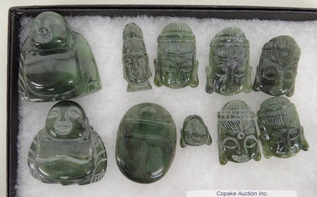Lot 10 various Asian jade carvings.