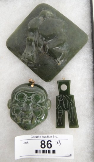 Lot three Asian jade carvings.