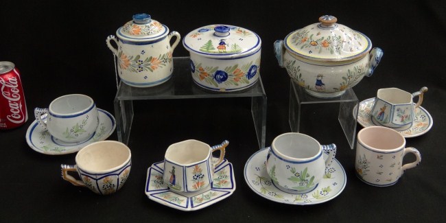 Assortment of Quimper cups and saucers