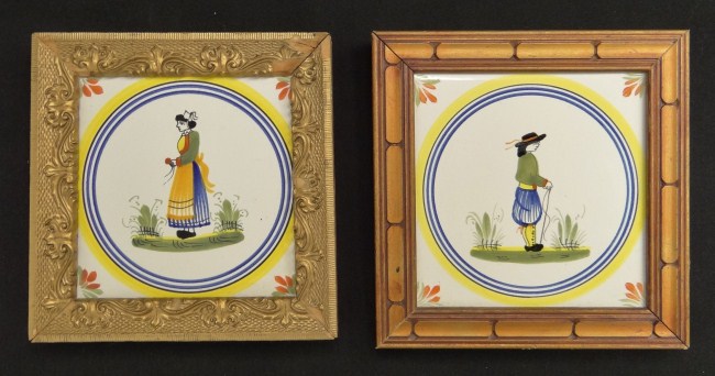 Pair of Quimper tiles in frames.