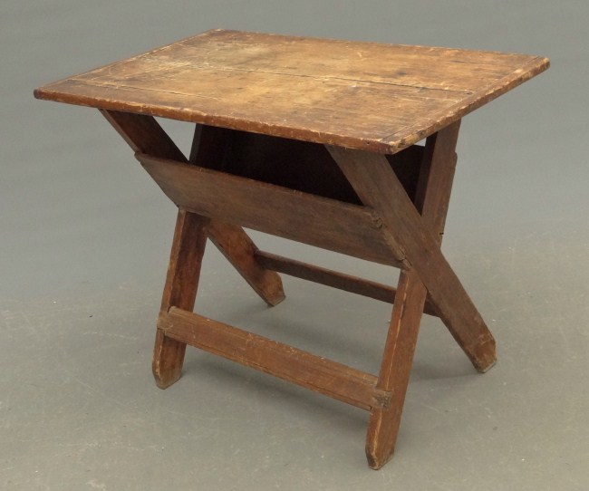19th c. pine sawbuck table. Top