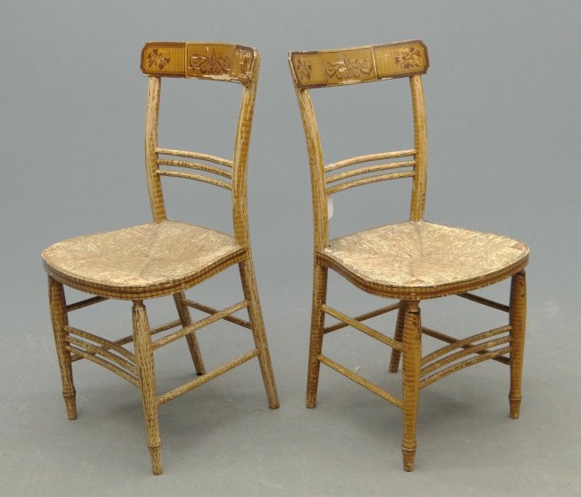 Pair 19th c. painted and gilt chairs