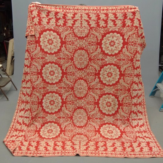 19th c. red and white coverlet.