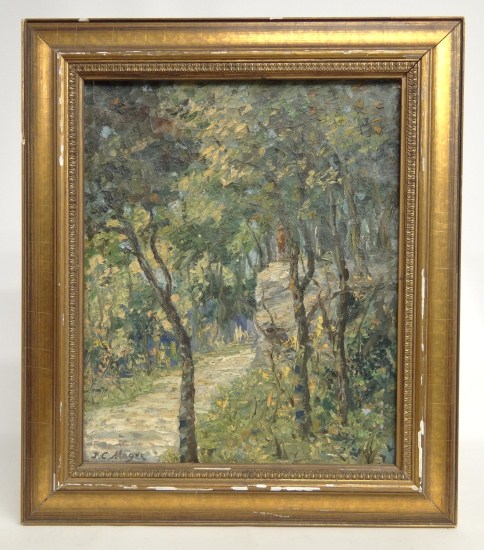 Painting oil on canvas wooded landscape 16451d