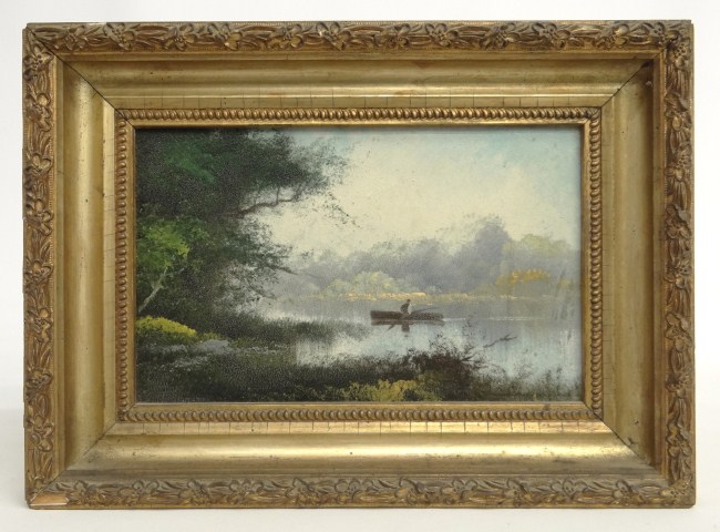 19th c oil on artist board landscape 16451f