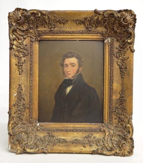 19th c. oil on panel portrait of