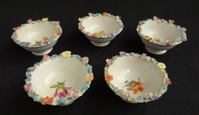 Lot five Dresden flower decorated painted