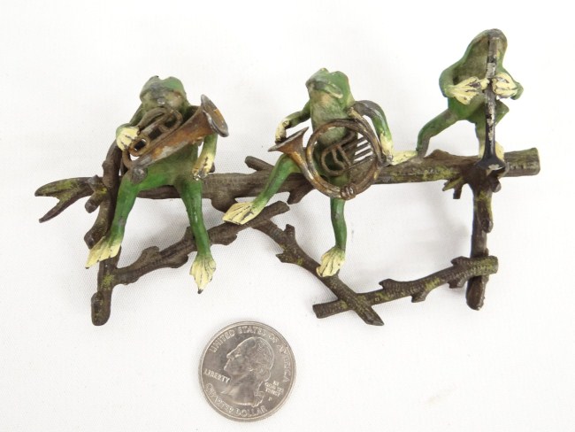 Austrian cold painted bronze frog musicians.