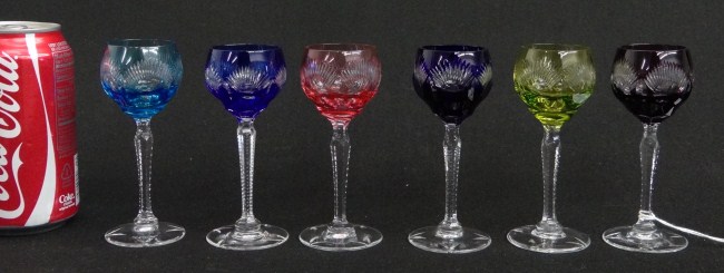Set of six Bohemian glass cordials.
