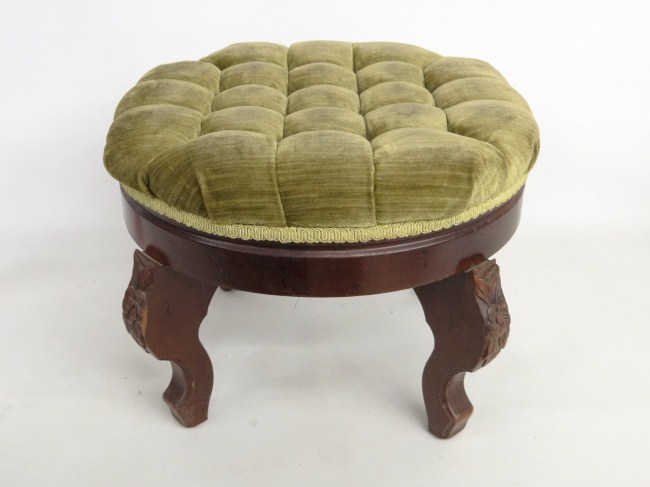 Tufted stool with carved base. 16