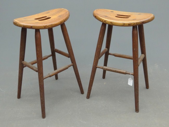 Pair plank seat stools. 31'' Ht.