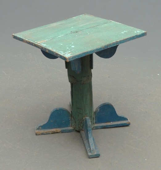 Folky side table in blue paint. 21 1/2