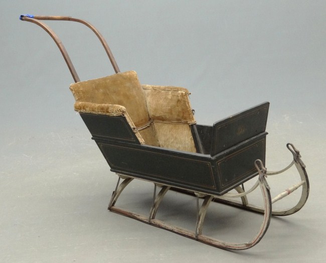 19th c. painted goose neck pull sleigh.