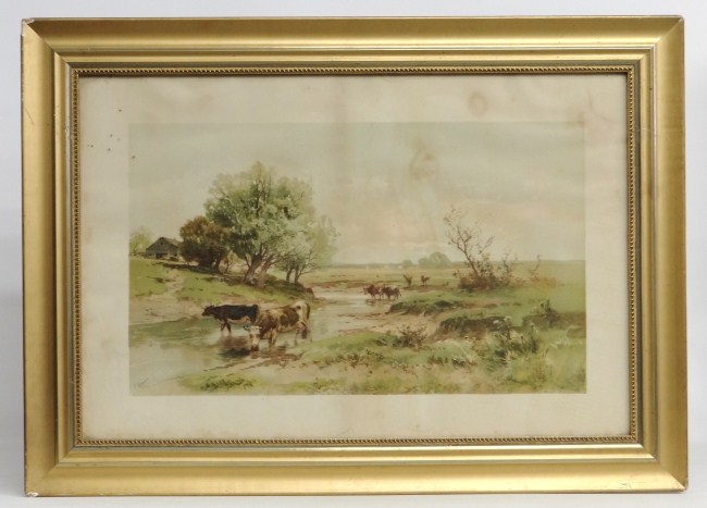 C. 1900's cow print in gilt frame.