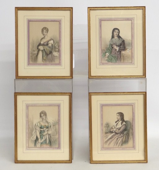 Lot four early framed fashion prints.