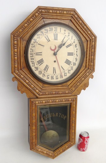19th c. oak case calendar clock. 33