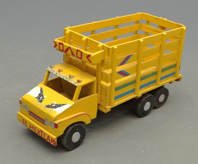 Painted wooden toy truck. 32''