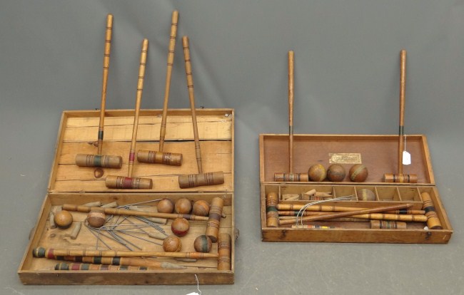 Lot two early boxed croquet sets.