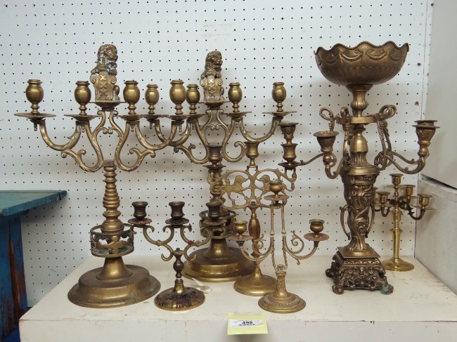 Lot six brass candelabra including 1645fe